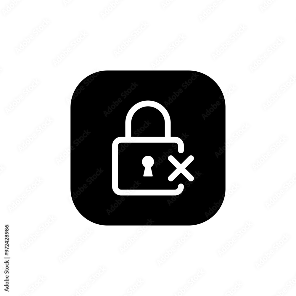 Lock with cross mark icon on black square Lock with cross mark icon on black square