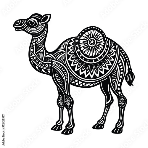 Black arabian camel silhouette isolated on white background