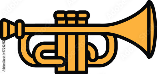 A cartoon drawing of a yellow trumpet