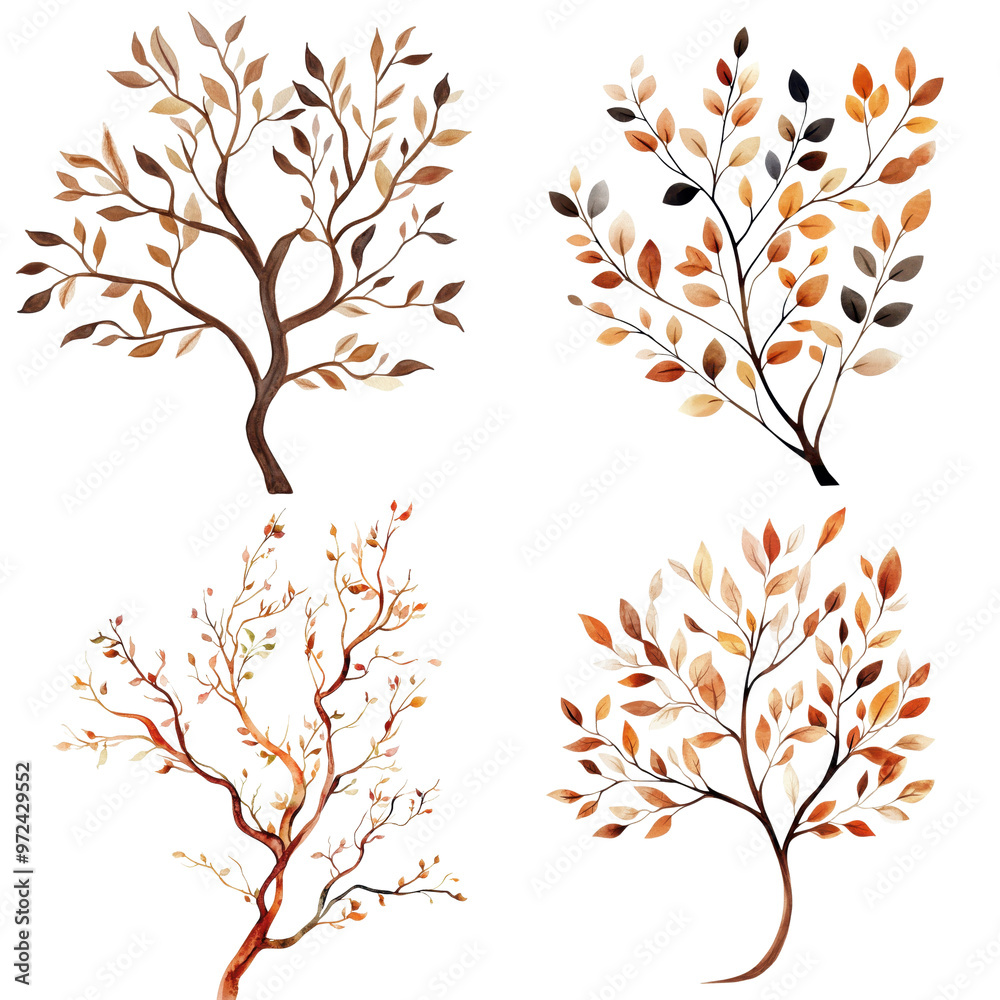 Autumn-Inspired Tree Illustrations Perfect for Seasonal Decor Isolated on Transparent Background