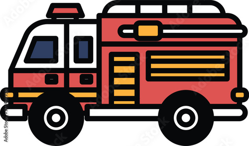 A red fire truck with a blue stripe