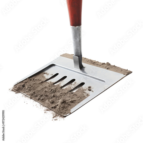 trowel withc ment on white background photo