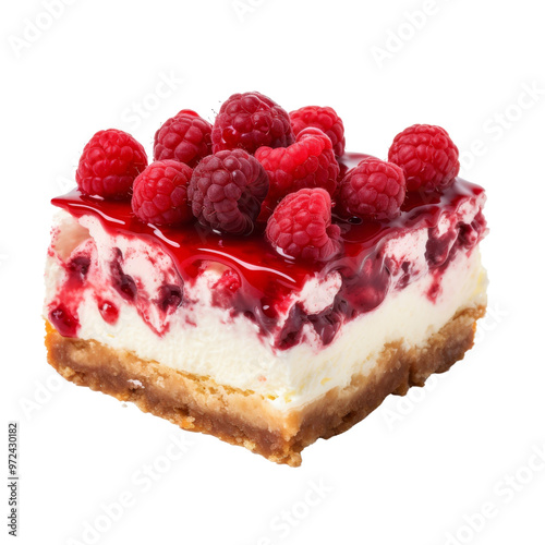 Delicious Raspberry Cheesecake Dessert with Layered Crust and Topping.