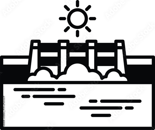 Illustration of a hydroelectric dam in line drawing style.
