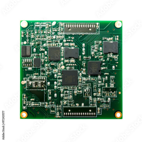 Electronic Circuit Board Displaying Complex Integrated Components.