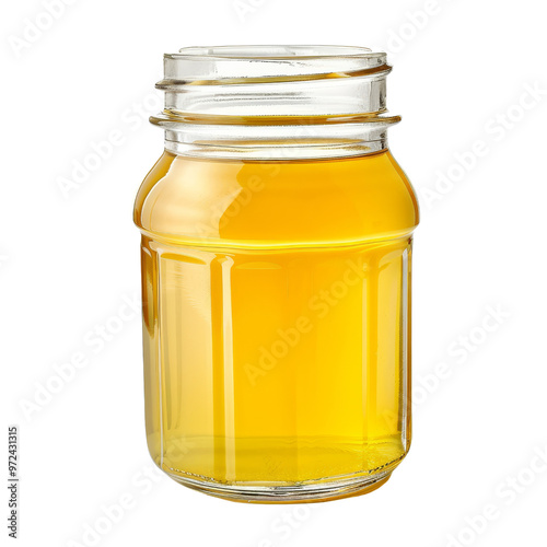 Clear Glass Jar Filled with Golden Yellow Liquid Oil.