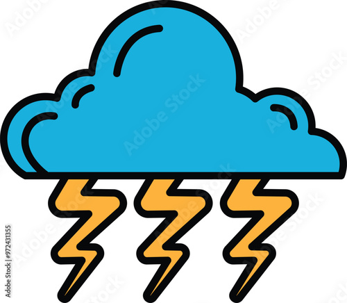 A cartoon drawing of a stormy sky with a large blue cloud
