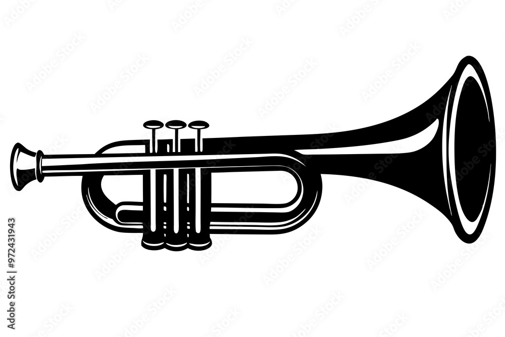 Naklejka premium Trumpet silhouette vector, music instrument silhouette, Trumpet icon symbol vector illustration 