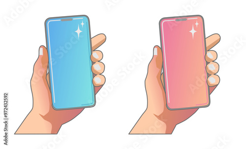 Set of Hands Holding Colorful Smartphones, Vector Illustration, SVG, or PNG	
