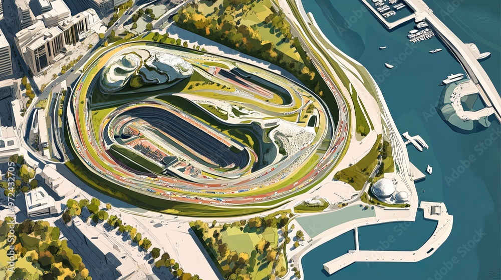 A map showing the racetrack in Baku, Azerbaijan, where car races take place. A map showing the racetrack in Baku, Azerbaijan, where car races take place.