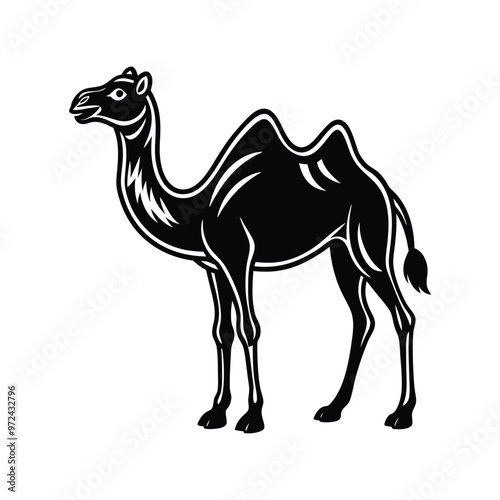 Black arabian camel silhouette isolated on white background