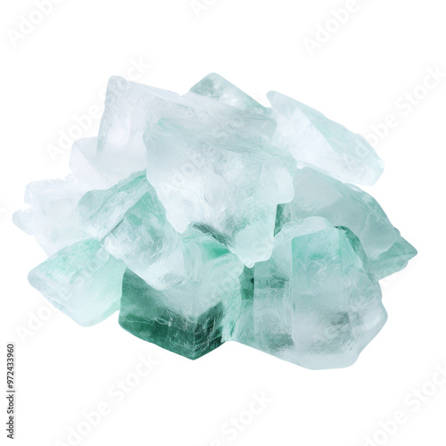 Pile of Transparent Ice Cubes with a Subtle Green Hue.