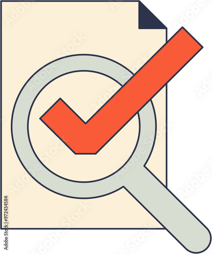 Magnifying glass with check mark over a blank document, symbolizing document review or approval.
