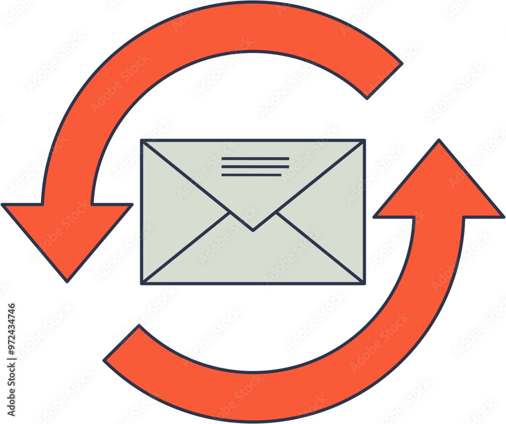 Envelope in a red circular arrow, symbolizing email sync or update. Envelope in a red circular arrow, symbolizing email sync or update.