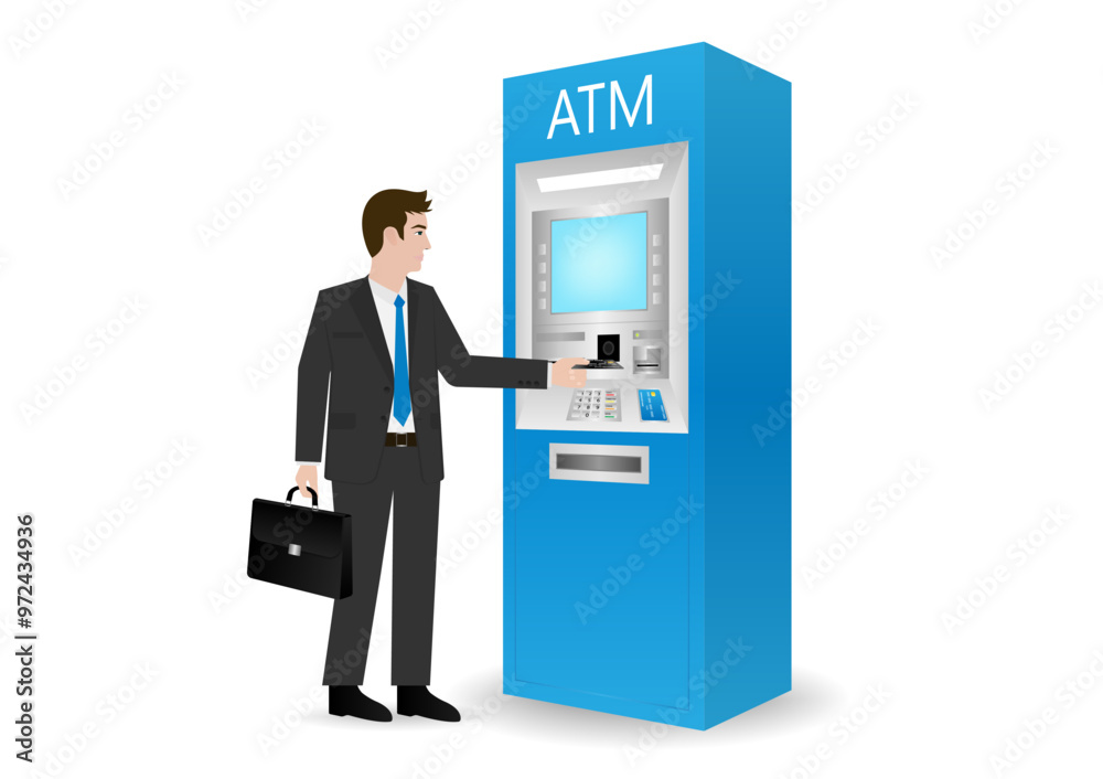 Businessman Using Credit Card to Withdraw Money from ATM. Vector Illustration. Businessman Using Credit Card to Withdraw Money from ATM. Vector Illustration.