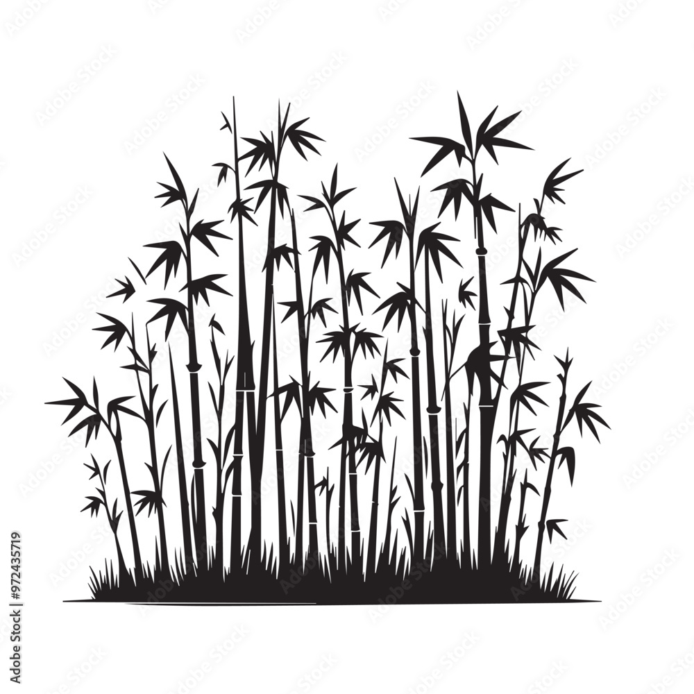 Fototapeta premium Bamboo silhouette black on white background. Bamboo vector design.