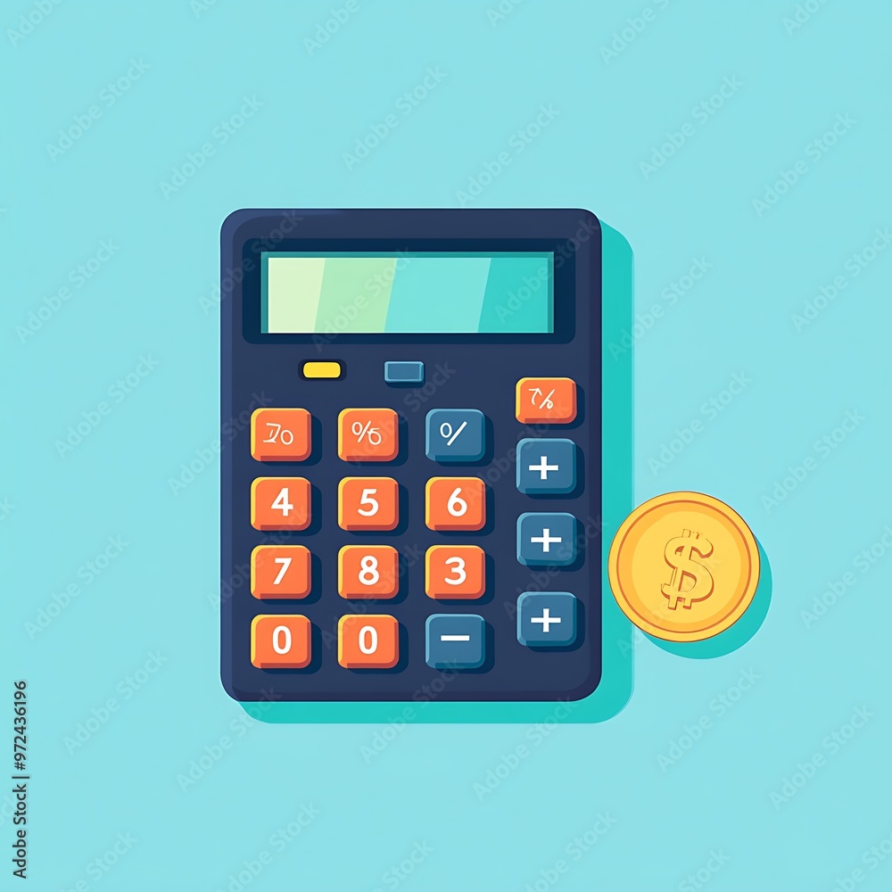 Calculator and Coin with Dollar Sign Calculator and Coin with Dollar Sign