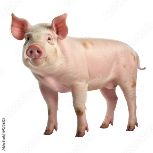 Happy Pig Standing Gracefully with Unique Spot Patterns on Body photo