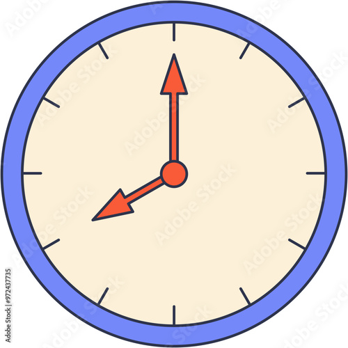 Simple wall clock with blue frame and red hands indicating time, symbolizing punctuality and time management.