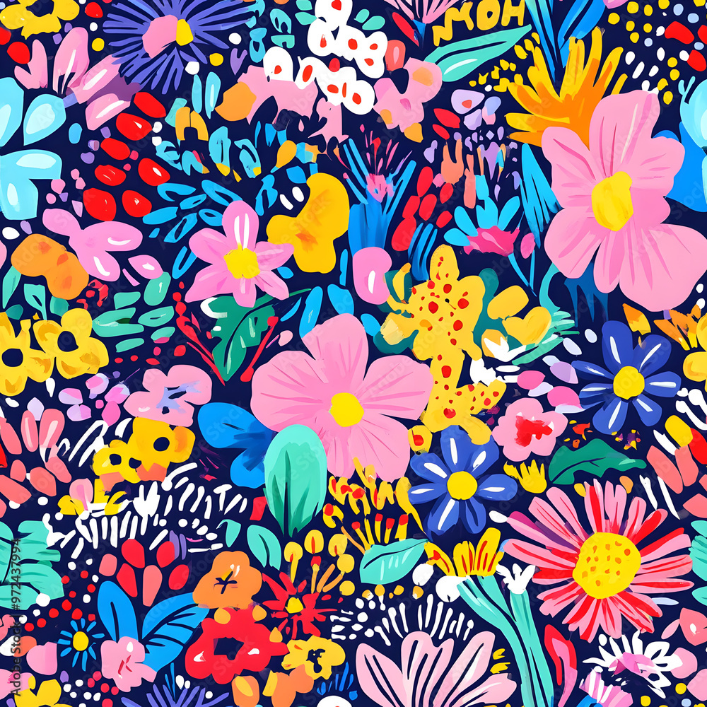 floral and leaf seamless patterns in doodle-style tile designs with graphic format.