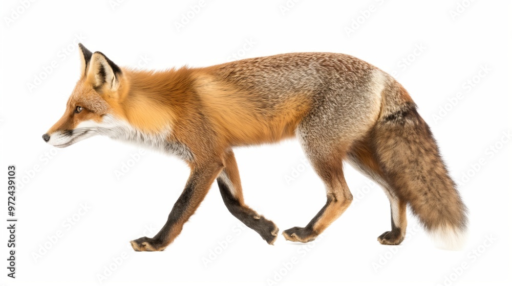 Fototapeta premium Red fox on a white background. Wildlife. Predatory animal.