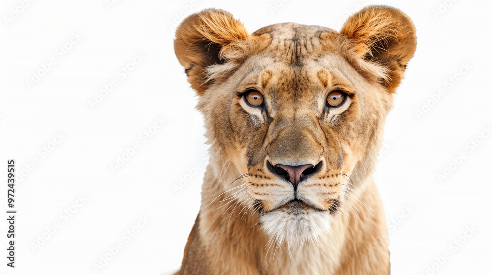 Lioness on a white background. Cat family. Wildlife. Predatory animal. Mammals. Lioness on a white background. Cat family. Wildlife. Predatory animal. Mammals.