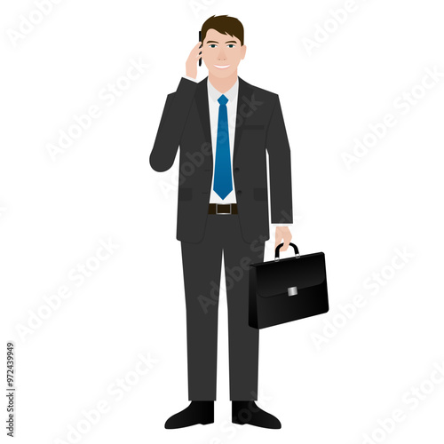 Businessman Talking on Phone. Man Calling. Vector Illustration Isolated on White Background. 