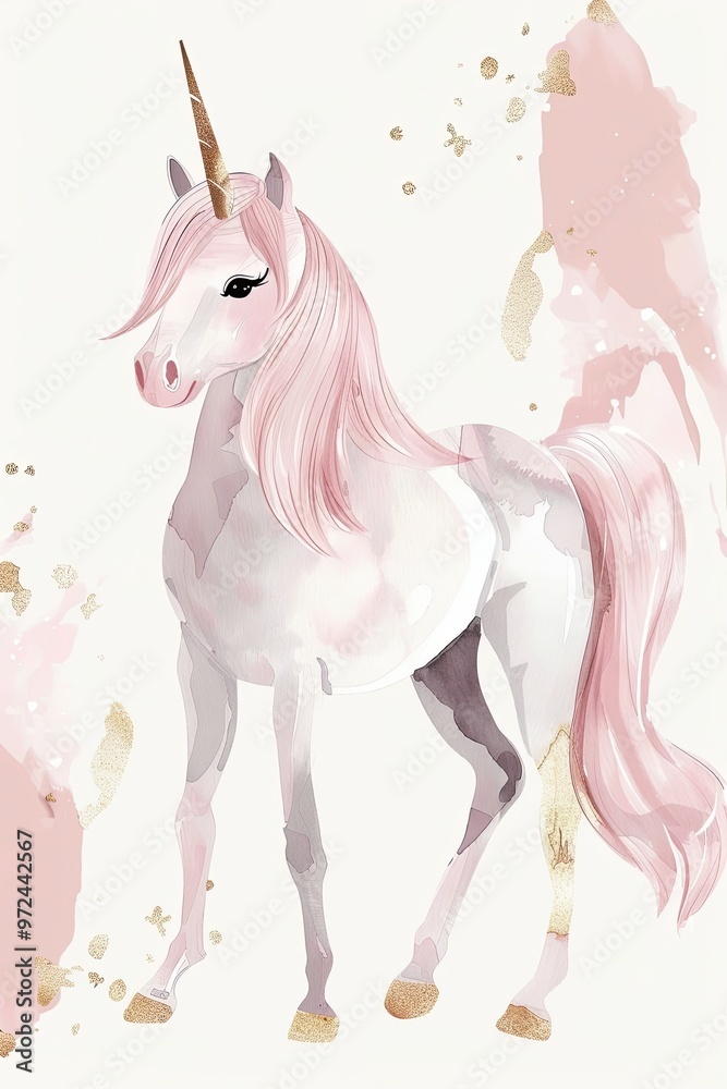 Magical Pink Unicorn with Gold Accents Magical Pink Unicorn with Gold Accents