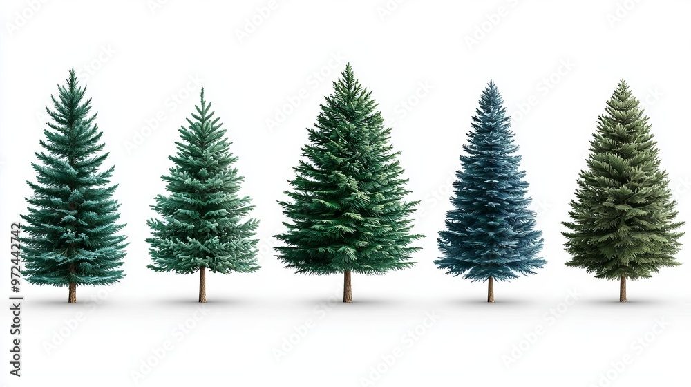 A collection of five lush green trees in varying shades, perfect for nature-themed projects and seasonal decorations. A collection of five lush green trees in varying shades, perfect for nature-themed projects and seasonal decorations.