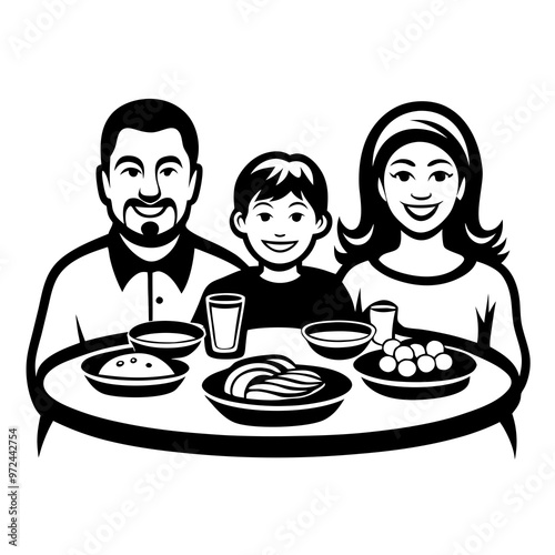 Family Having Dinner Together, Shared Meal with Contentment