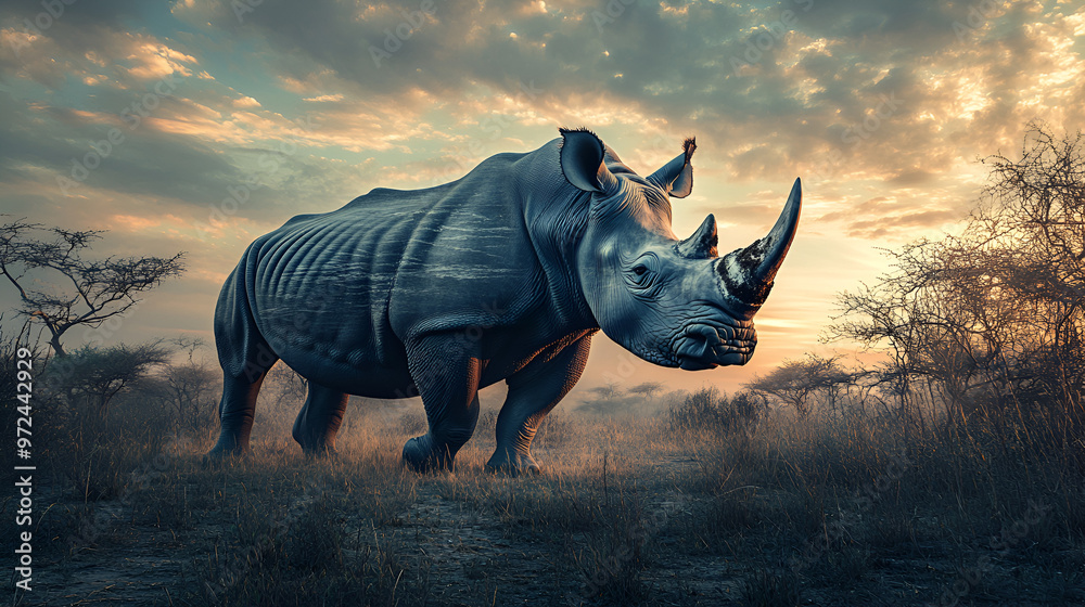 Fototapeta premium A powerful rhino standing majestically