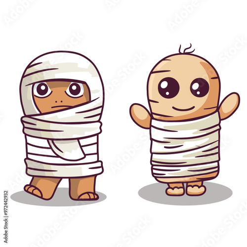 a halloween scary bandaged mummy and friendly mummy without bandages