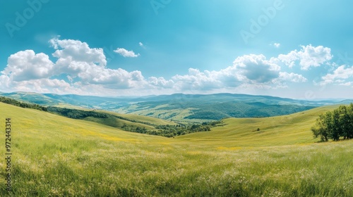 Mountain Valley Landscape Under Blue Sky