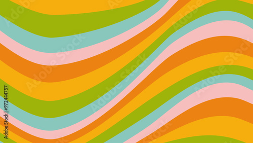 Abstract background of Psychedelic groovy Wavy Line design in 1970s Hippie Retro style. Vector pattern ready to use for cloth, textile, wrap and other.