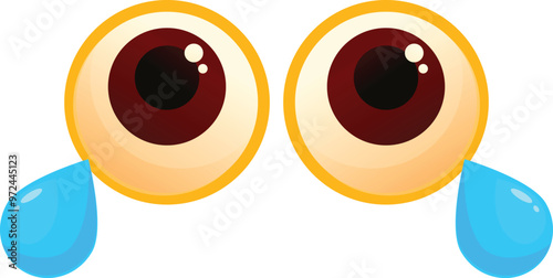 Pair of cartoon eyes with big blue tears is showing sadness and grief