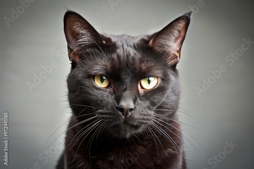 A sleek black cat turns its head away, nose wrinkled in distaste, as if offended by an unseen photo