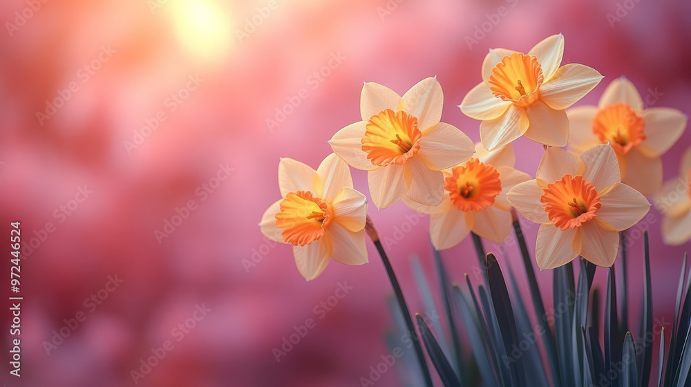 A cluster of bright yellow daffodils with trumpet-shaped blooms, A cluster of bright yellow daffodils with trumpet-shaped blooms,