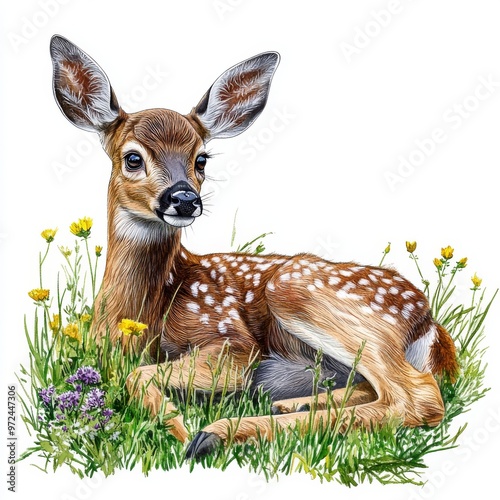 Cartoon of a deer baby with watercolor and generative AI, bembi cartoon photo