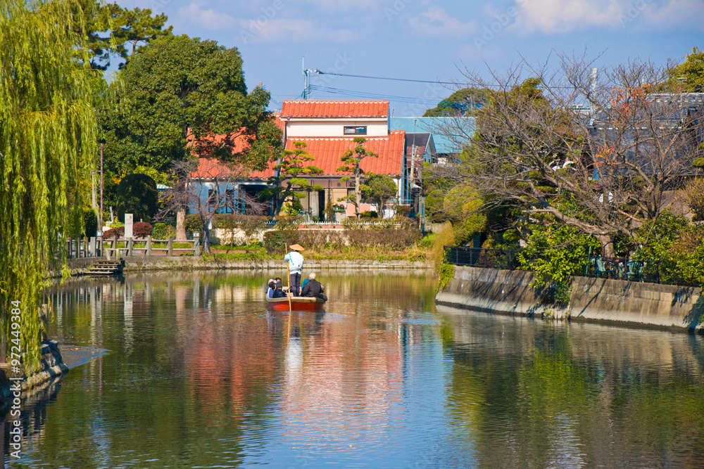 Yanagawa River Boat Tour in Fukuoka city,Kyushu, Japan. Yanagawa River Boat Tour in Fukuoka city,Kyushu, Japan.