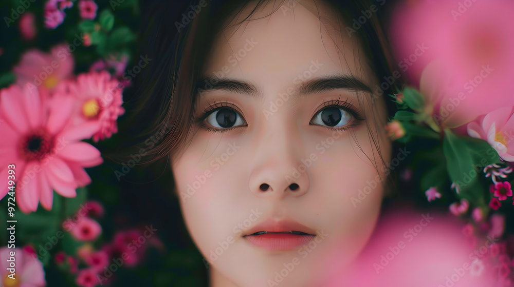 Naklejka premium Young Chinese Model Flowery Meadow