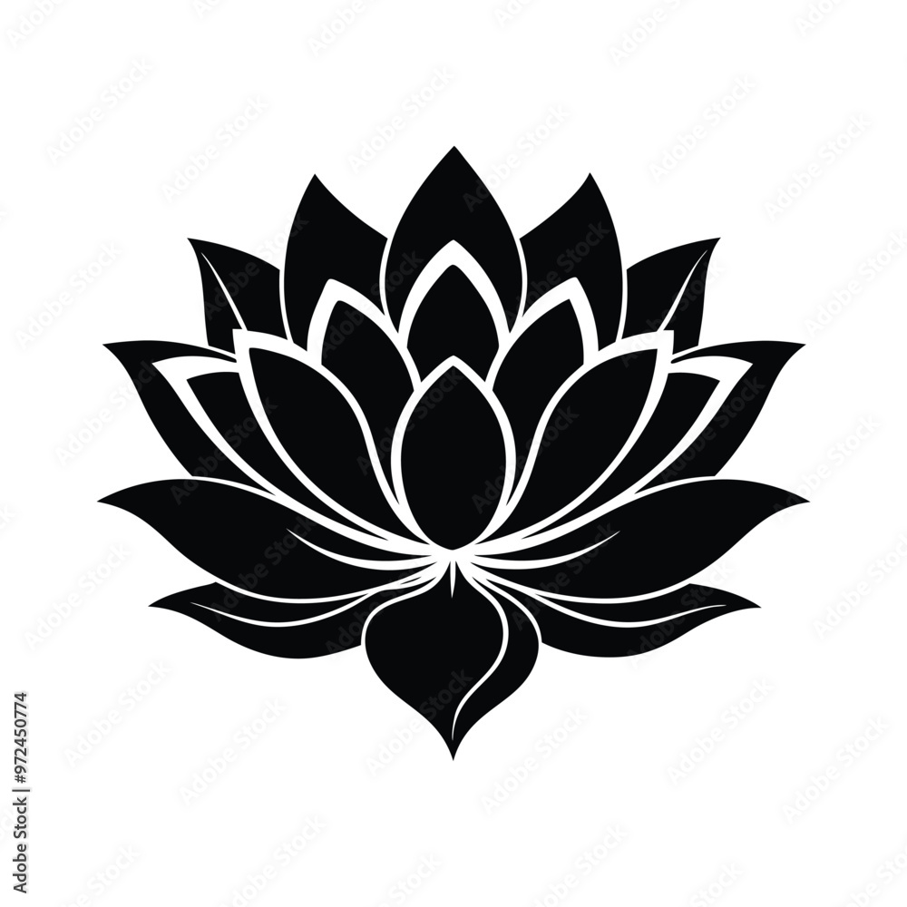Black and white lotus flower, symmetrical design, minimalist artwork, silhouette, bold graphic, spiritual symbol, zen illustration, tattoo style, high contrast, clean lines, detailed petals, Black and white lotus flower, symmetrical design, minimalist artwork, silhouette, bold graphic, spiritual symbol, zen illustration, tattoo style, high contrast, clean lines, detailed petals,