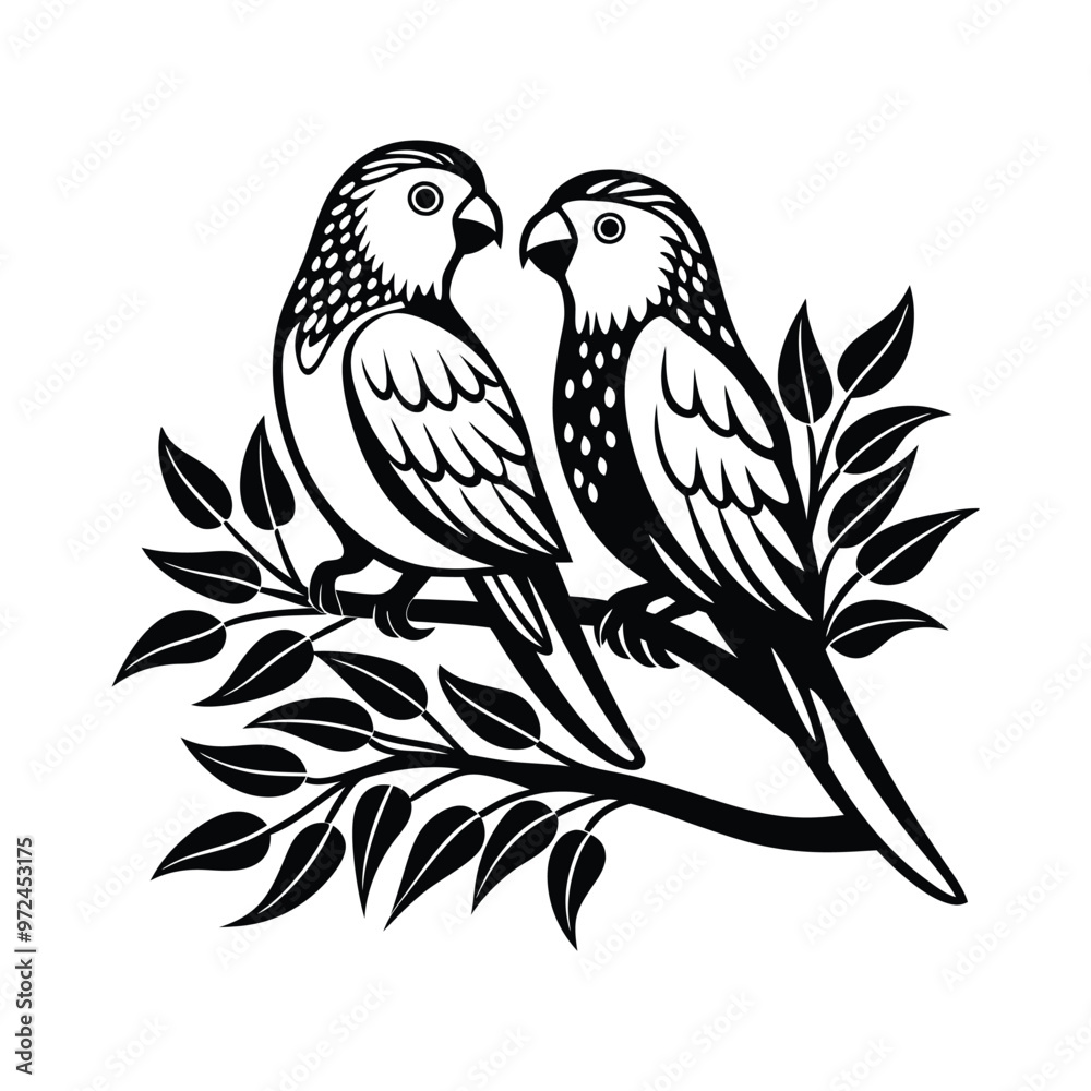 Vector birds on branch - love and romance concept Vector birds on branch - love and romance concept