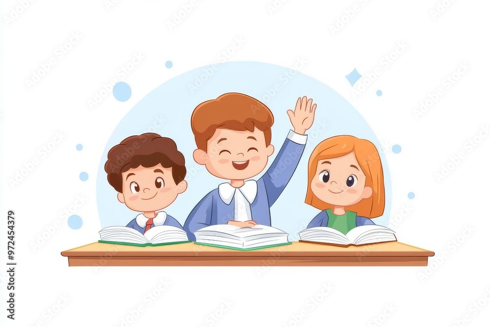 Student raises hand in classroom with diverse students. Stock photo. Student raises hand in classroom with diverse students. Stock photo.