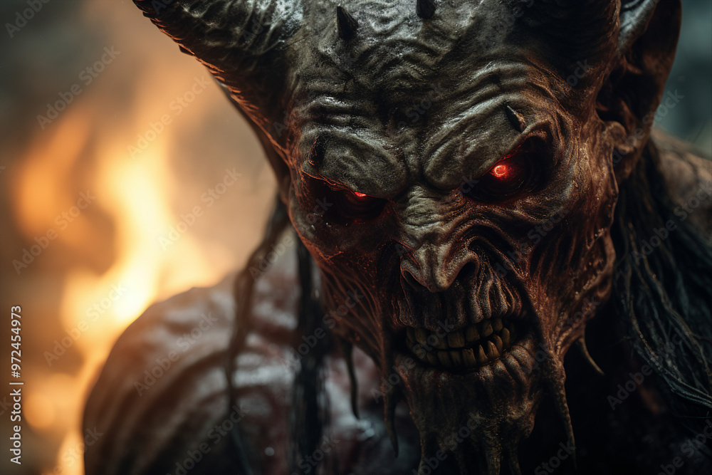 A creepy ugly angry devil from hell created with generative AI illustration A creepy ugly angry devil from hell created with generative AI illustration