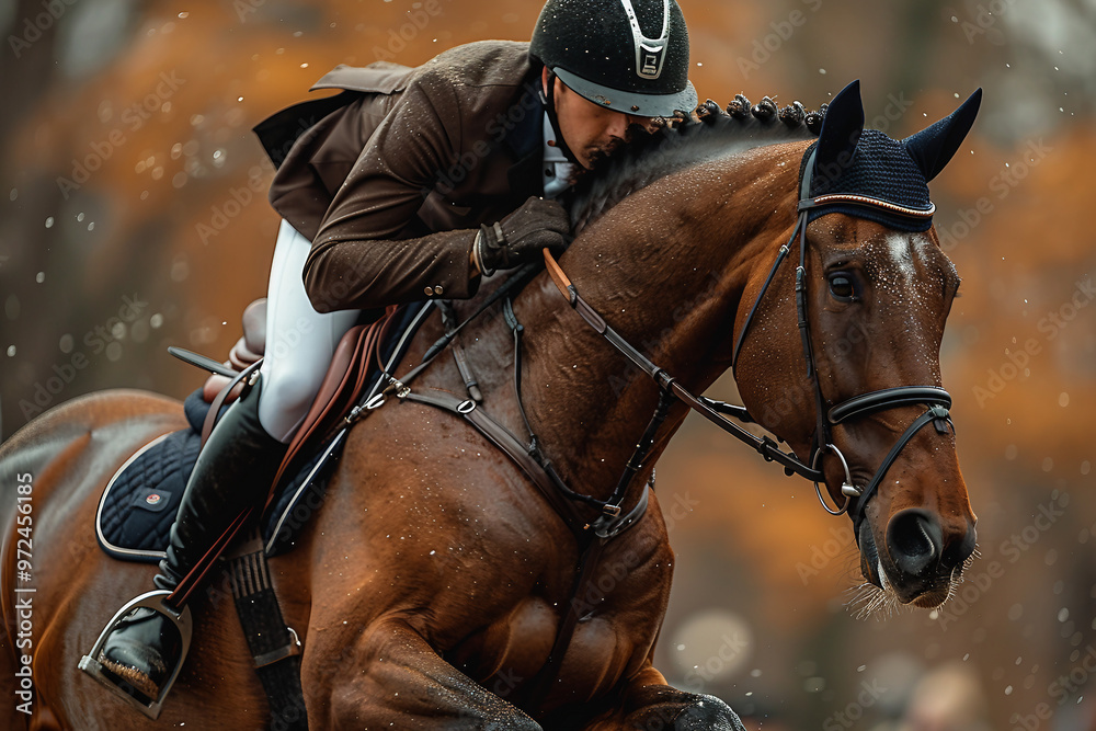 Obraz premium Generative AI photo realistic image, equitation lesson people connected with horses friends love