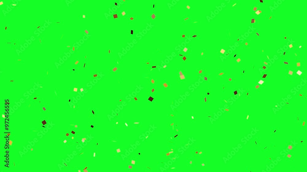 Animation of golden confetti paper falling down slowly on green screen. Birthday celebration party. 4K Animation of golden confetti paper falling down slowly on green screen. Birthday celebration party. 4K