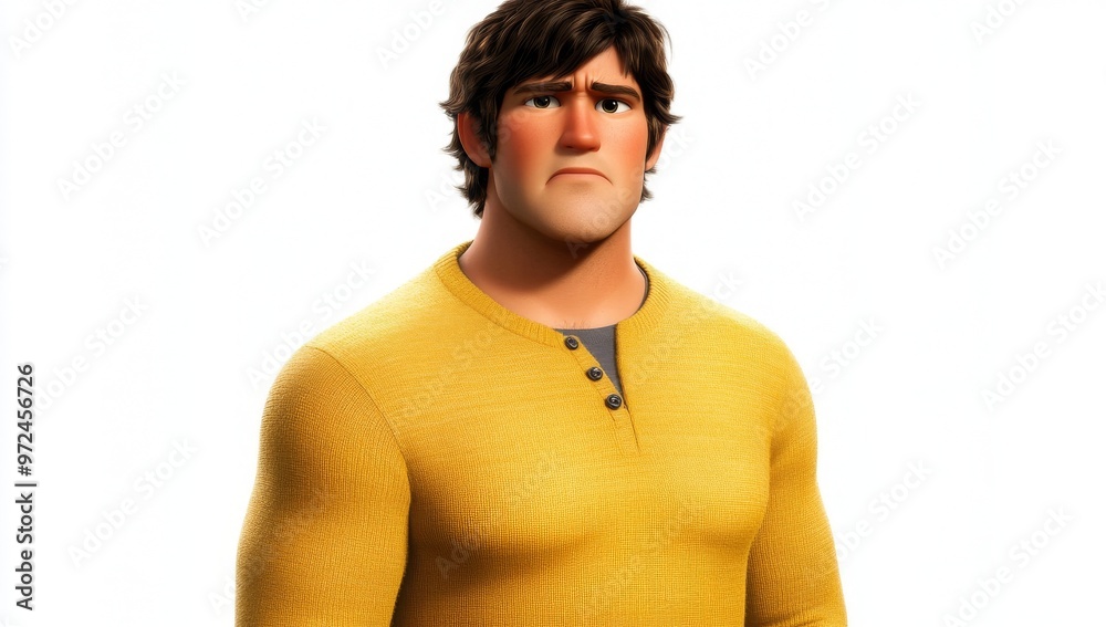 Fototapeta premium An image of a young cartoon character on a white background that is stressed out