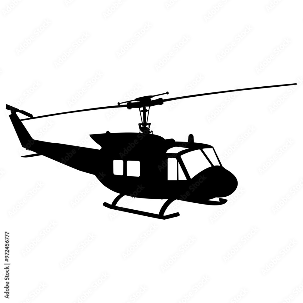 Fototapeta premium helicopter in flight Black silhouette on white background