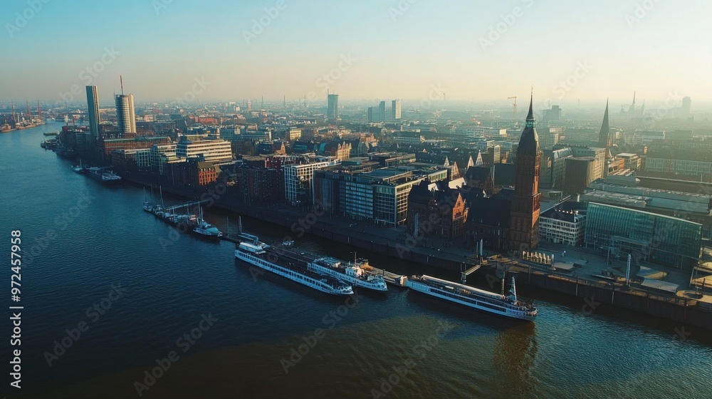 The Hamburg skyline as seen from above, where the city's skyscrapers dominate The Hamburg skyline as seen from above, where the city's skyscrapers dominate