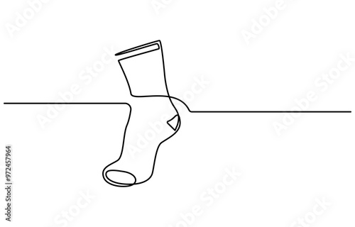 Continuous line drawing of socks. Socks one line icon. One line drawing background. Vector illustration. Socks black icon,
Christmas sock one line drawing on white background